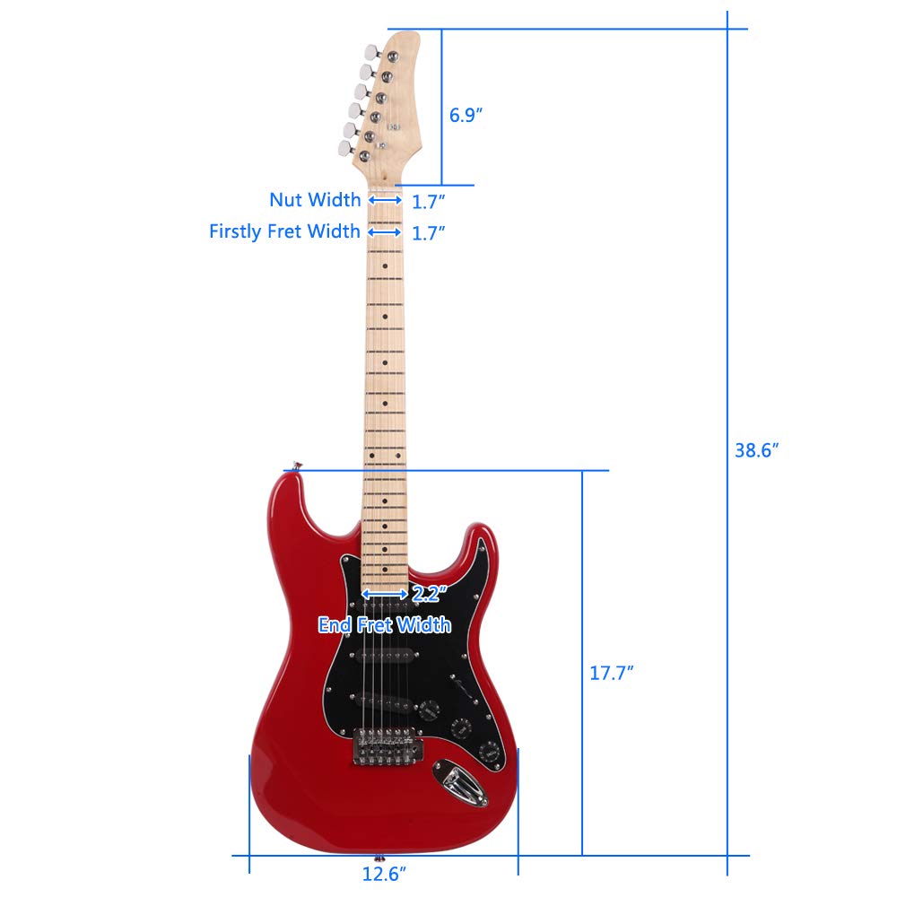 39 Inch Beginner Electric Guitar Kit with Bag, Strap, 20W Amplifier, Red A4007