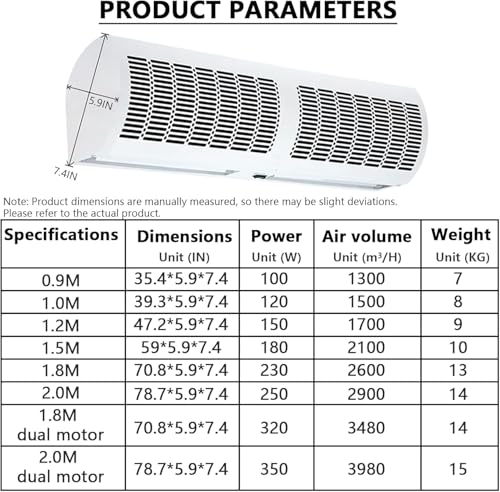 White 150cm Wall-Mounted Air Curtain with Remote Control Z1896
