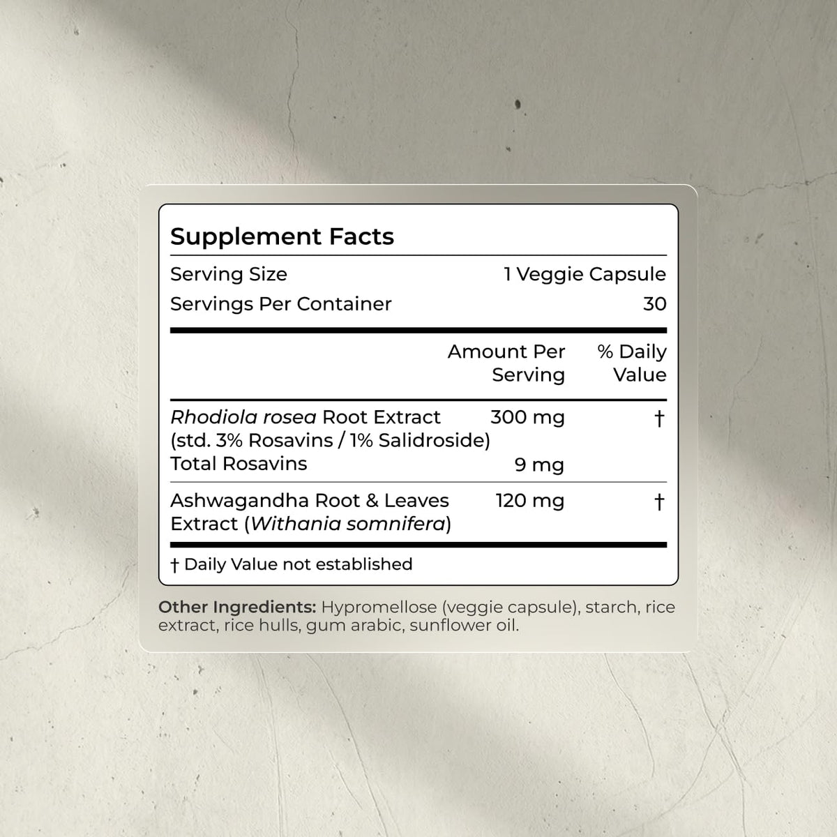 Ashwagandha & Rhodiola 120mg Adaptogen Capsules 30 Vegan Capsules R3406