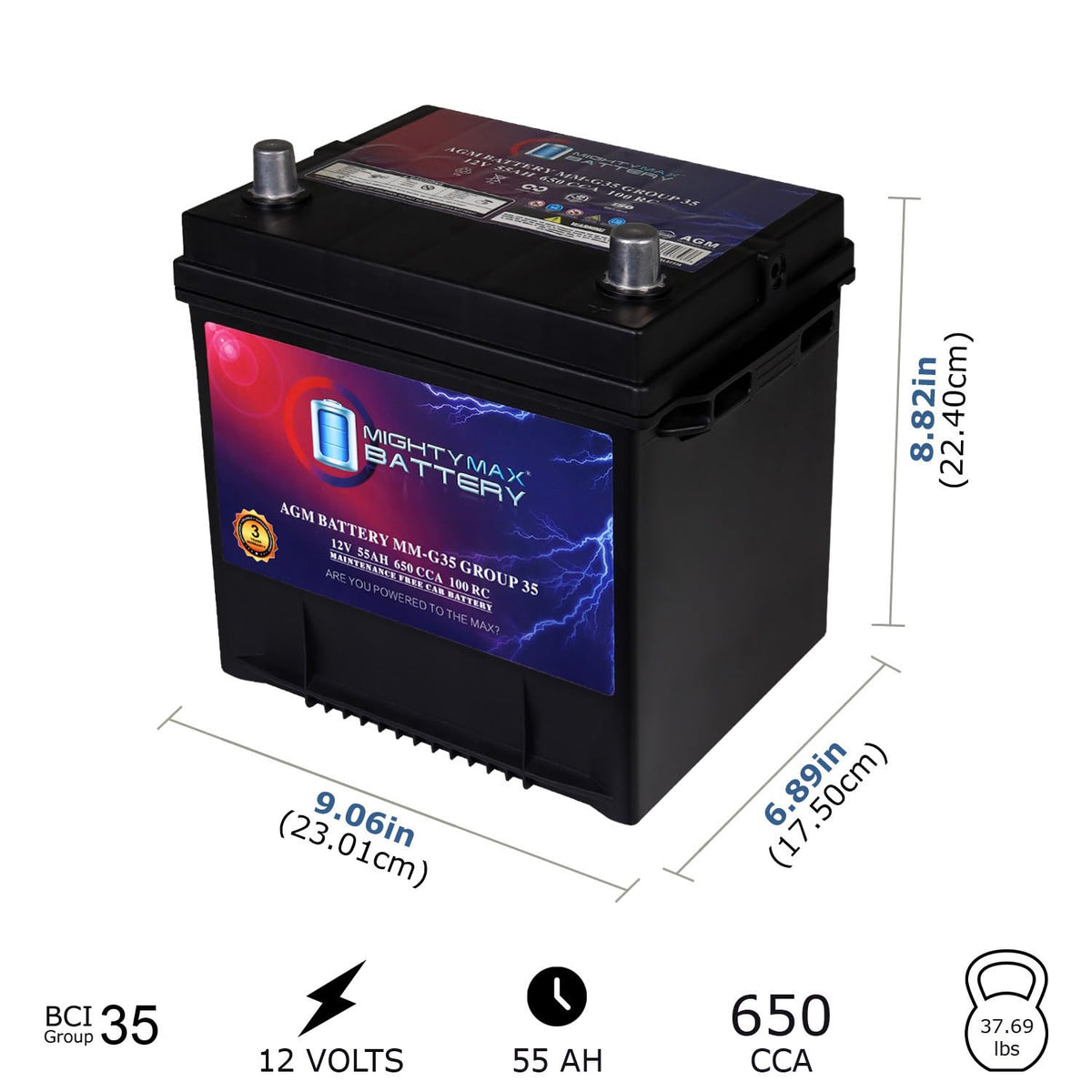 12V 55Ah AGM Replacement Battery D9710