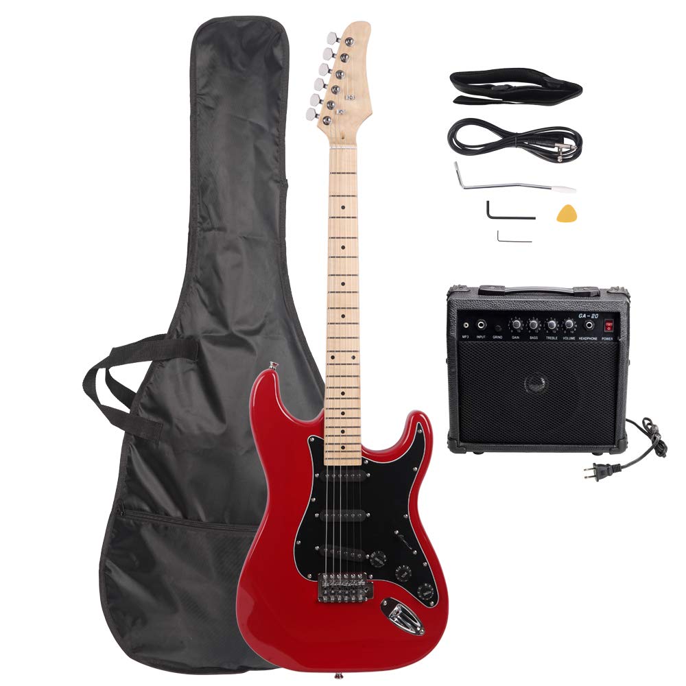 39 Inch Beginner Electric Guitar Kit with Bag, Strap, 20W Amplifier, Red A4007