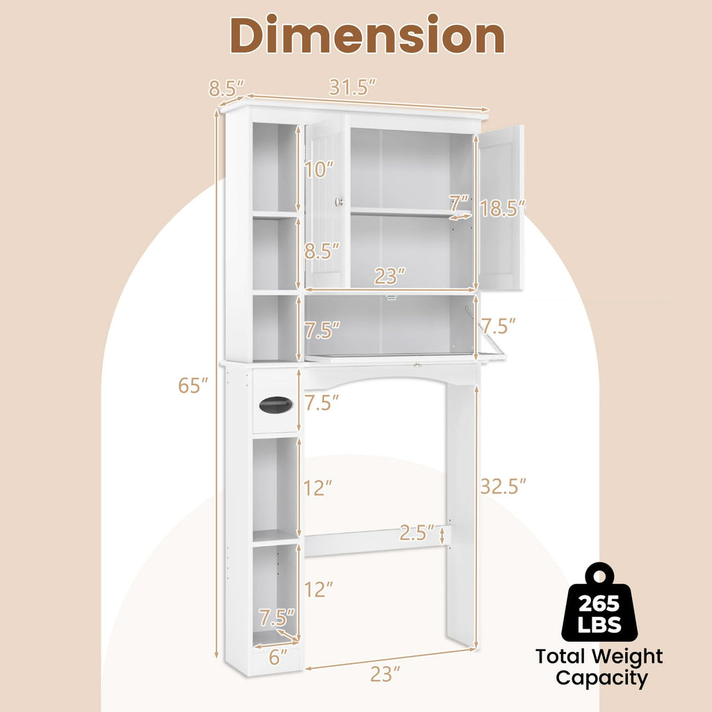 Over The Toilet Storage Cabinet with Doors and Adjustable Shelf, White A26701