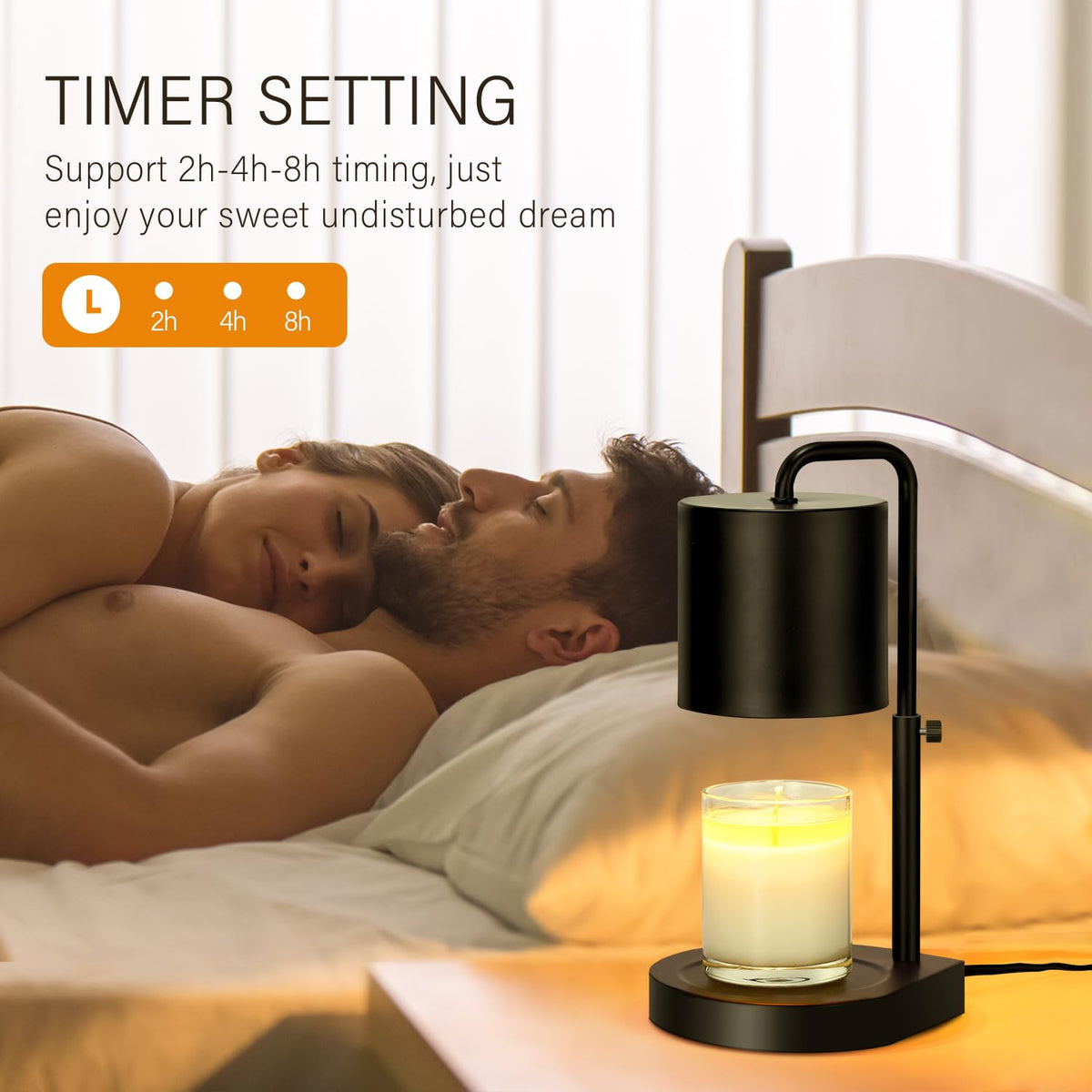 Black Adjustable Height Dimmable Candle Warmer Lamp with Timer H927