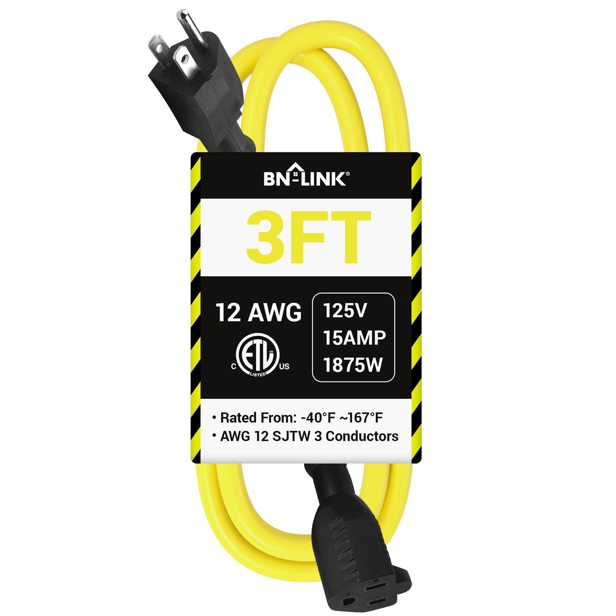 3ft 12/3 SJTW Heavy Duty Outdoor Extension Cord V184