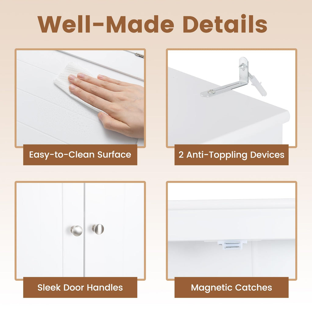 Over The Toilet Storage Cabinet with Doors and Adjustable Shelf, White A26701