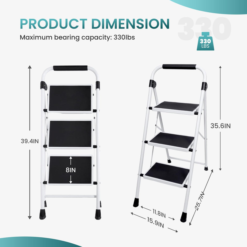 3 Step Ladder with Anti-Slip Pedal & Handrail Y56212