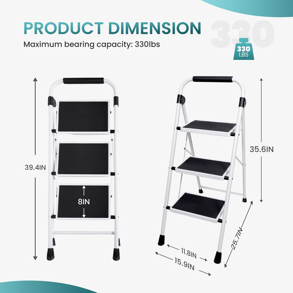 3 Step Ladder with Anti-Slip Pedal & Handrail Y56212