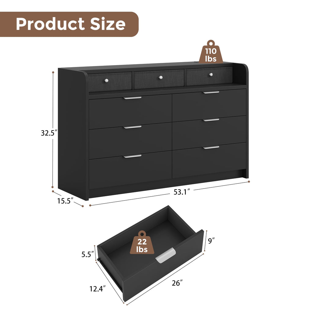 Black 9 Drawer Wood Dresser Q408