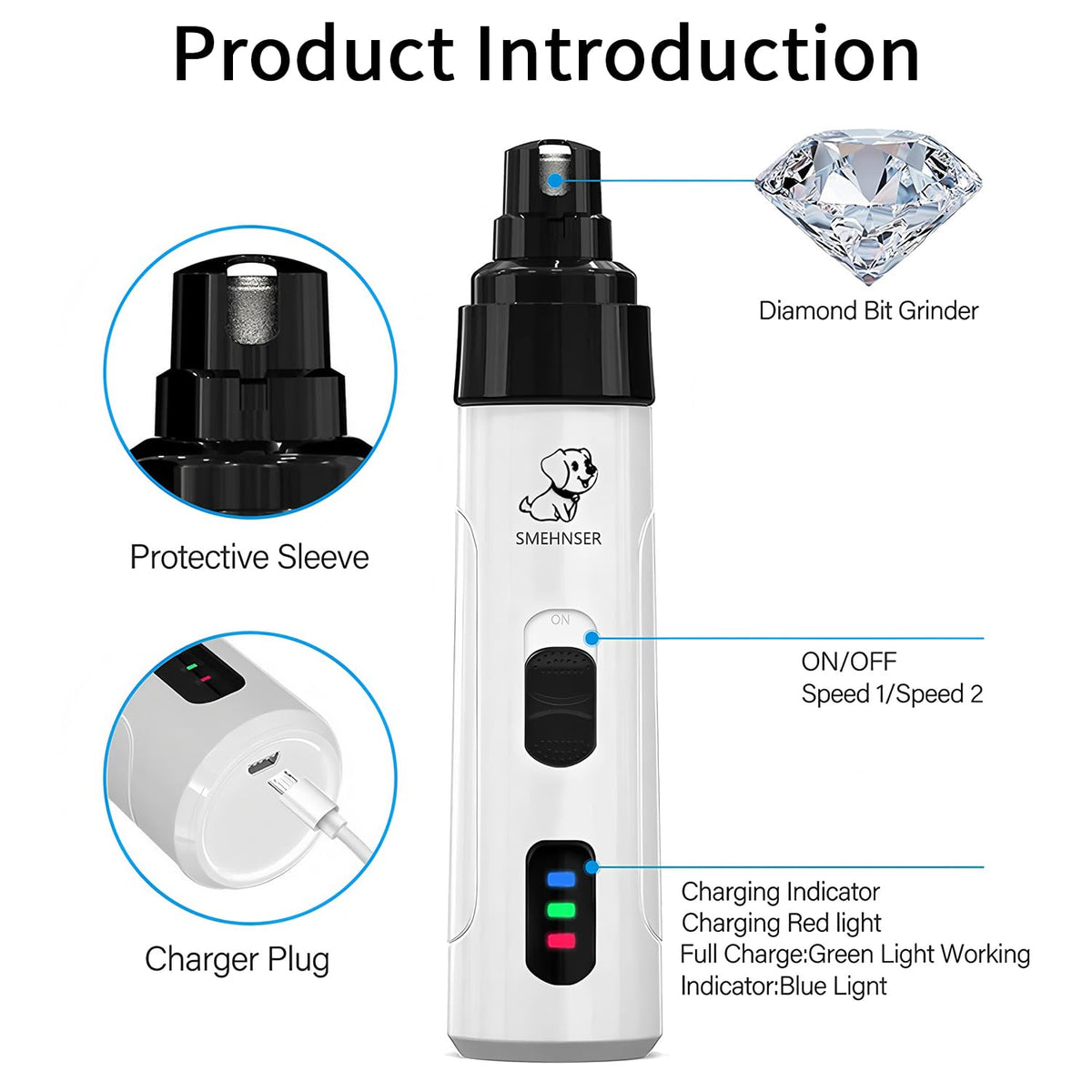 Electric Dog Nail Grinder with 3 Diamond Grinding Heads A46574