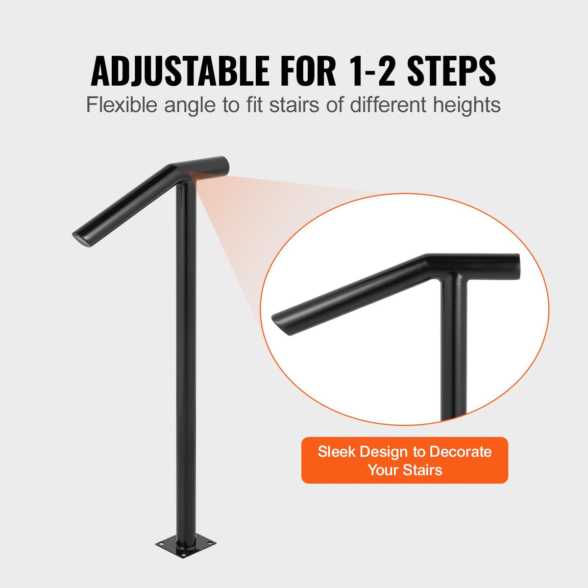 Black Steel Railing 330LBS Capacity Metal Handrails M859