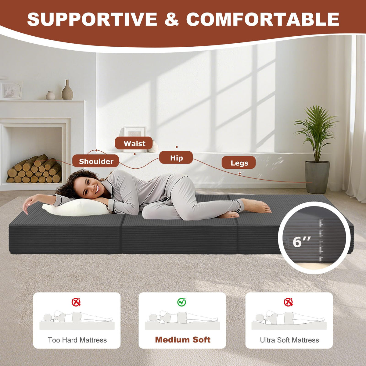 6-Inch Tri-Fold Foldable Mattress M200403
