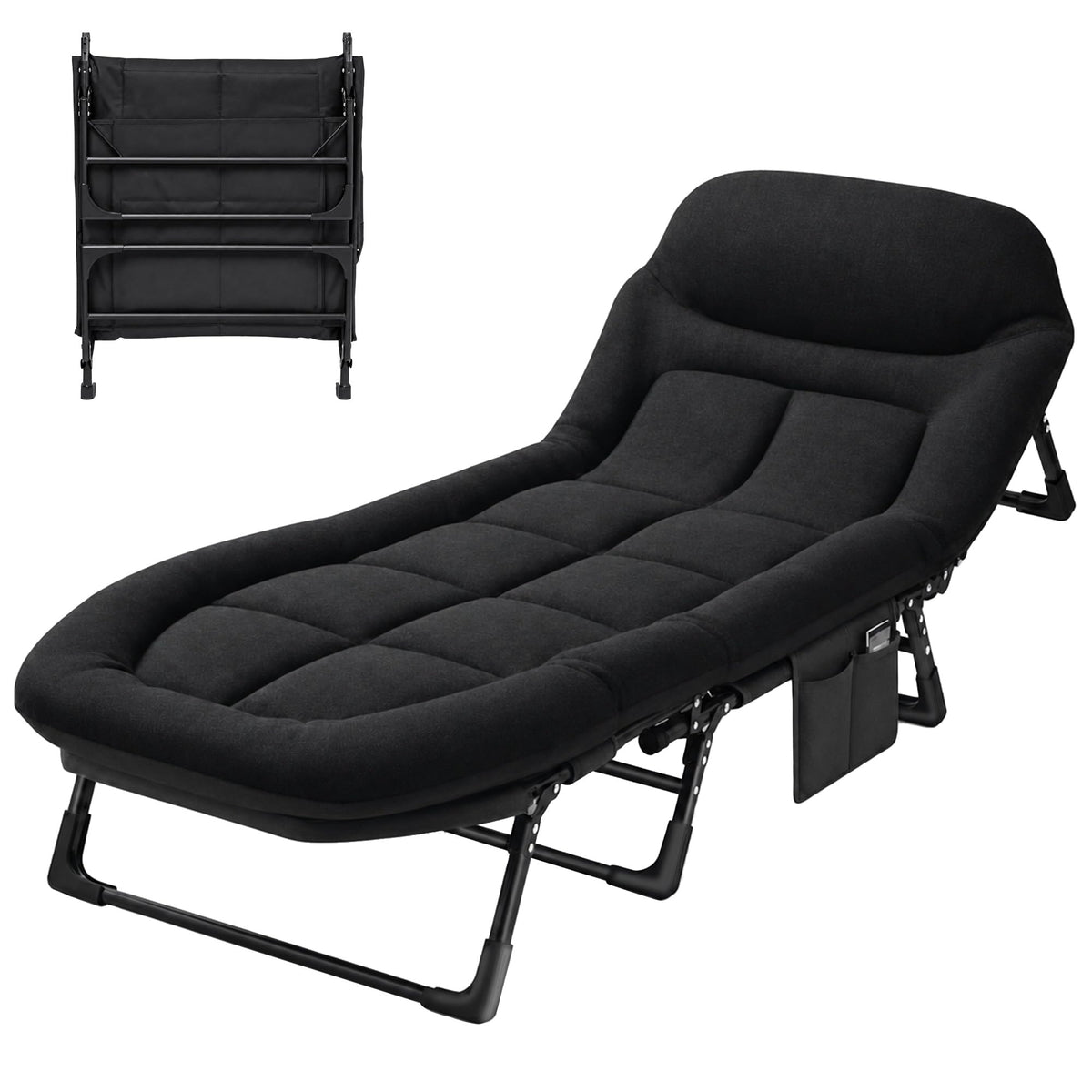 Black Camping Cot with Mattress C978119