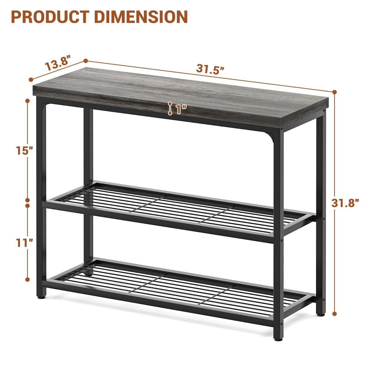 32" 3-Tier Oak Grey Console Table Q327