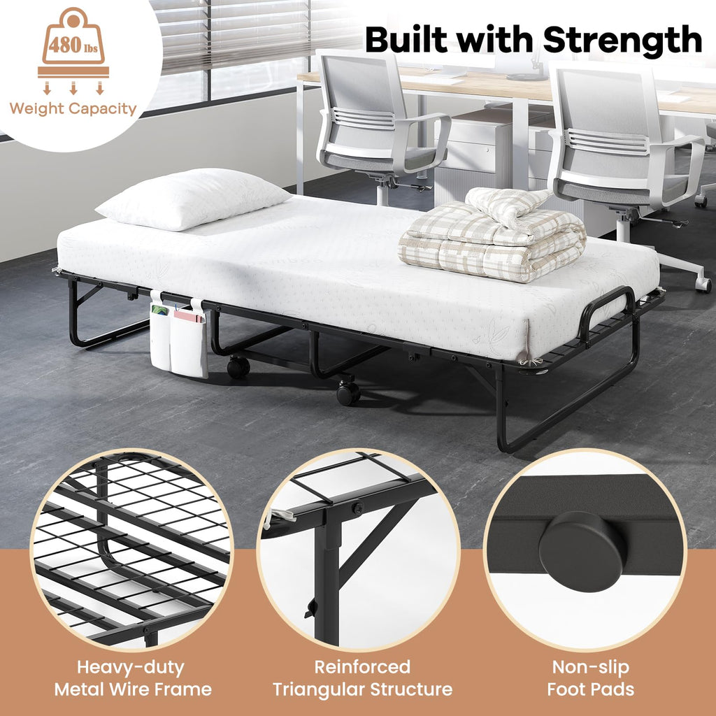 Twin Folding Bed with 5 Inch Mattress and Metal Frame S101