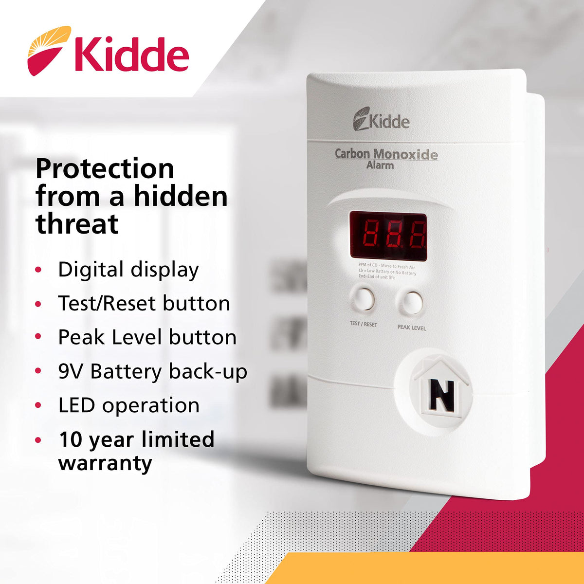Carbon Monoxide Detector, Plug-In with Digital Display S13980
