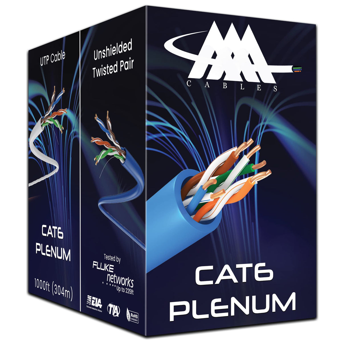 CAT6 Plenum Ethernet Cable 1000ft UTP 23AWG Blue H93571