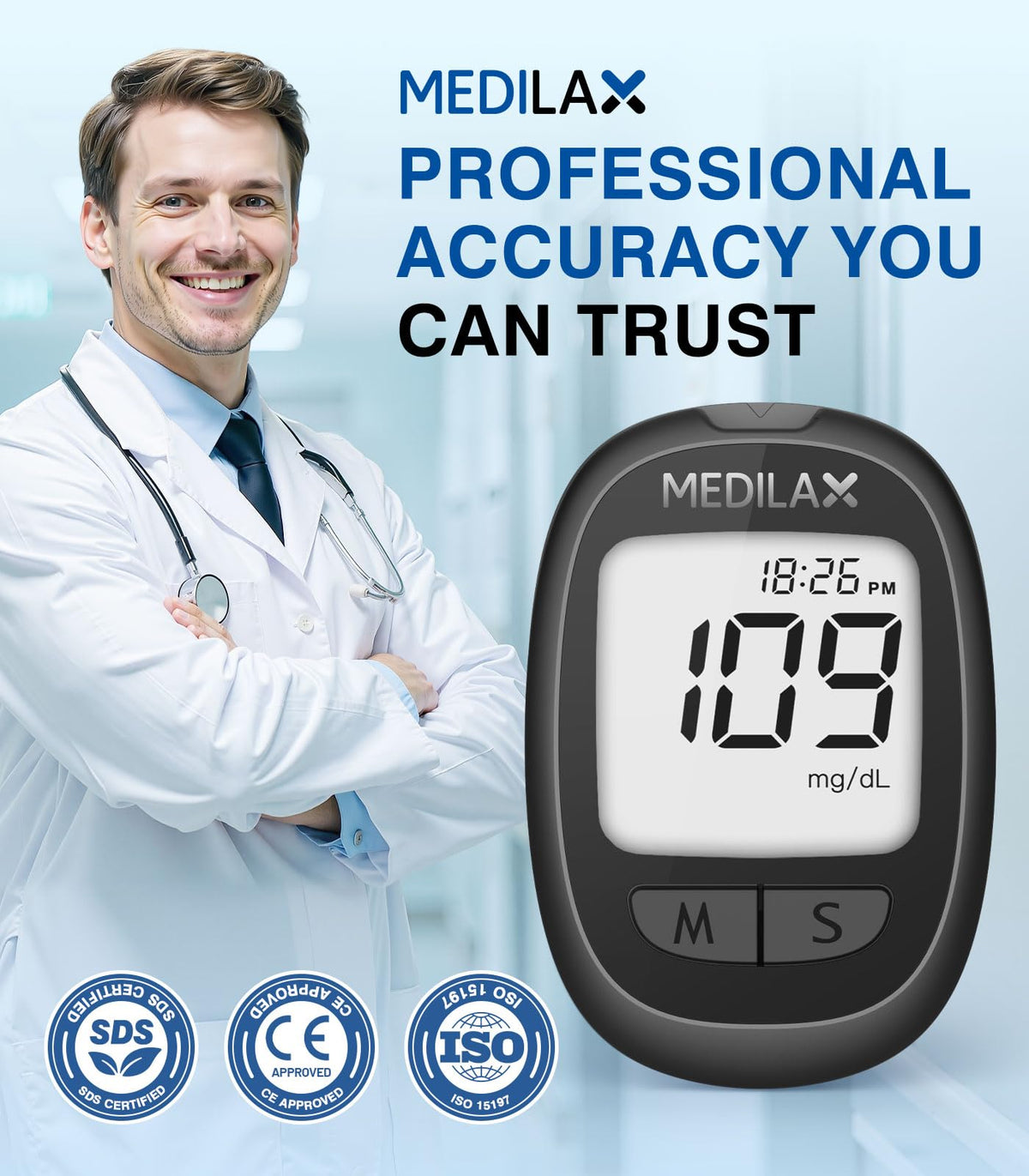 Blood Glucose Monitor Kit with 100 Strips W901