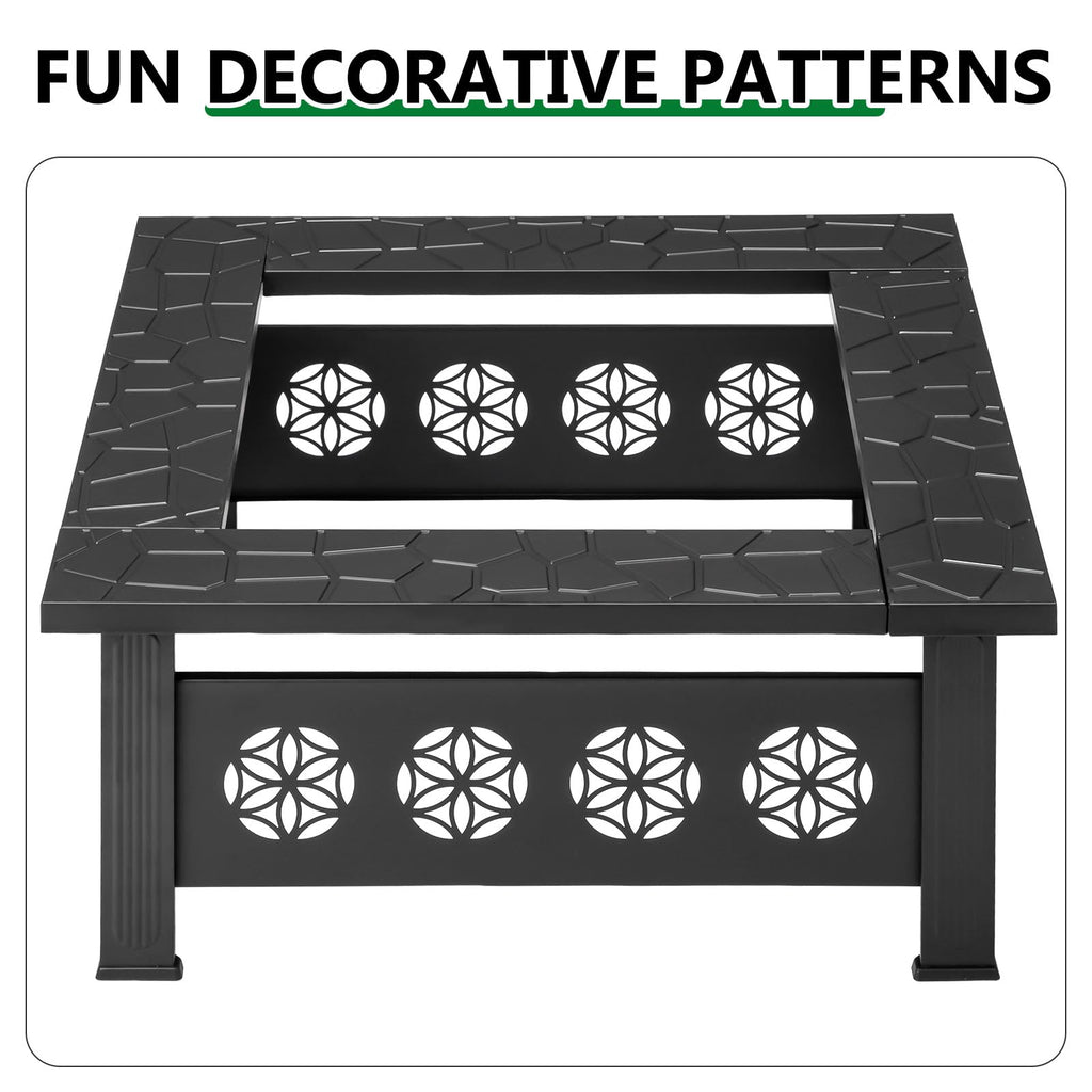 32 Inch Square Wood Burning Fire Pit Table L468304