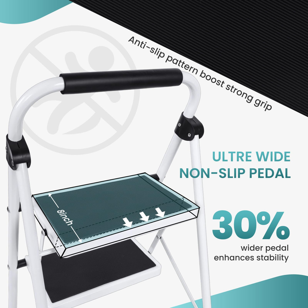 3 Step Ladder with Anti-Slip Pedal & Handrail Y56212
