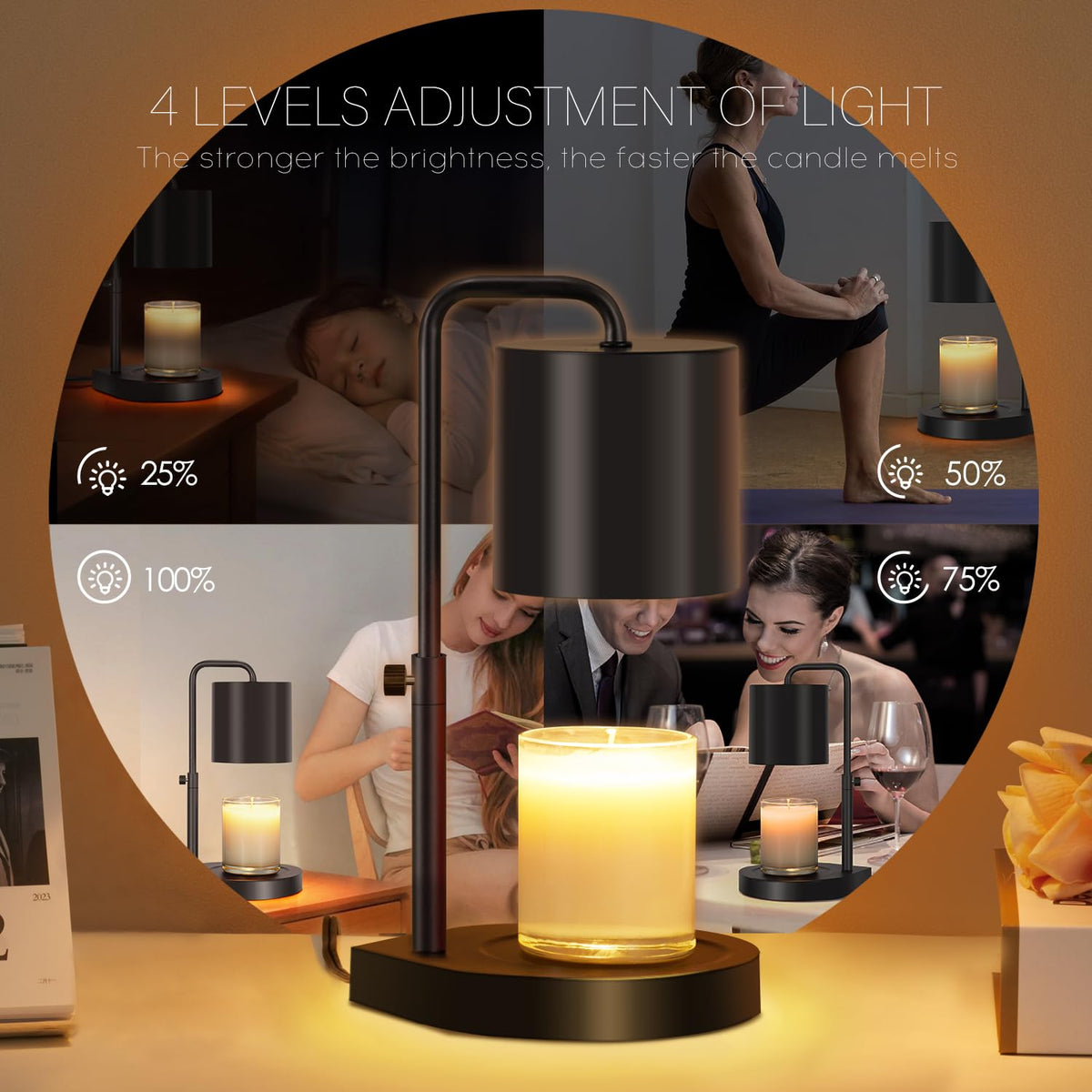 Black Adjustable Height Dimmable Candle Warmer Lamp with Timer H927