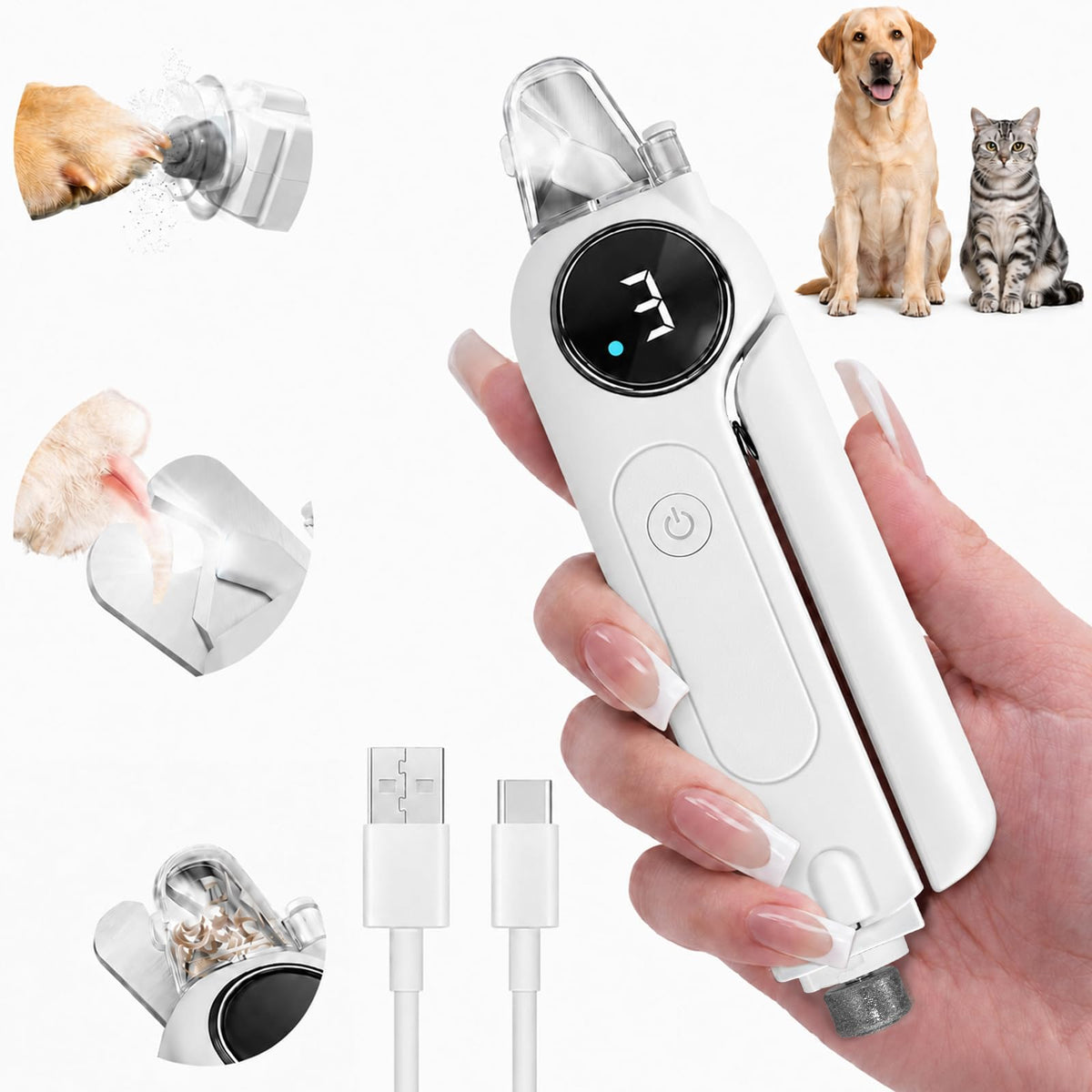 2-in-1 Quiet Electric Pet Nail Clipper & Grinder with Light Y2780
