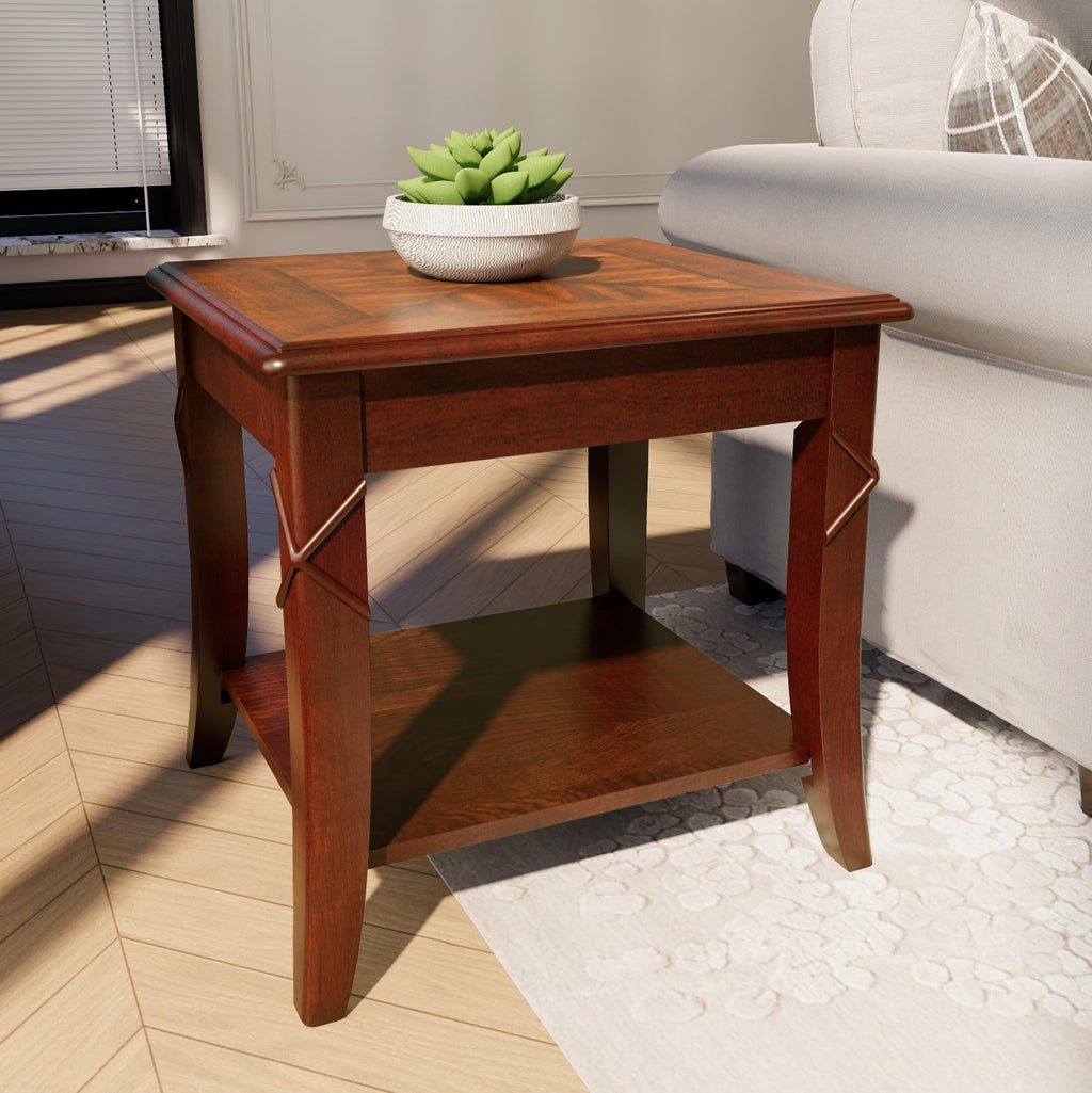 Solid Wood End Table with Storage Shelf E2680