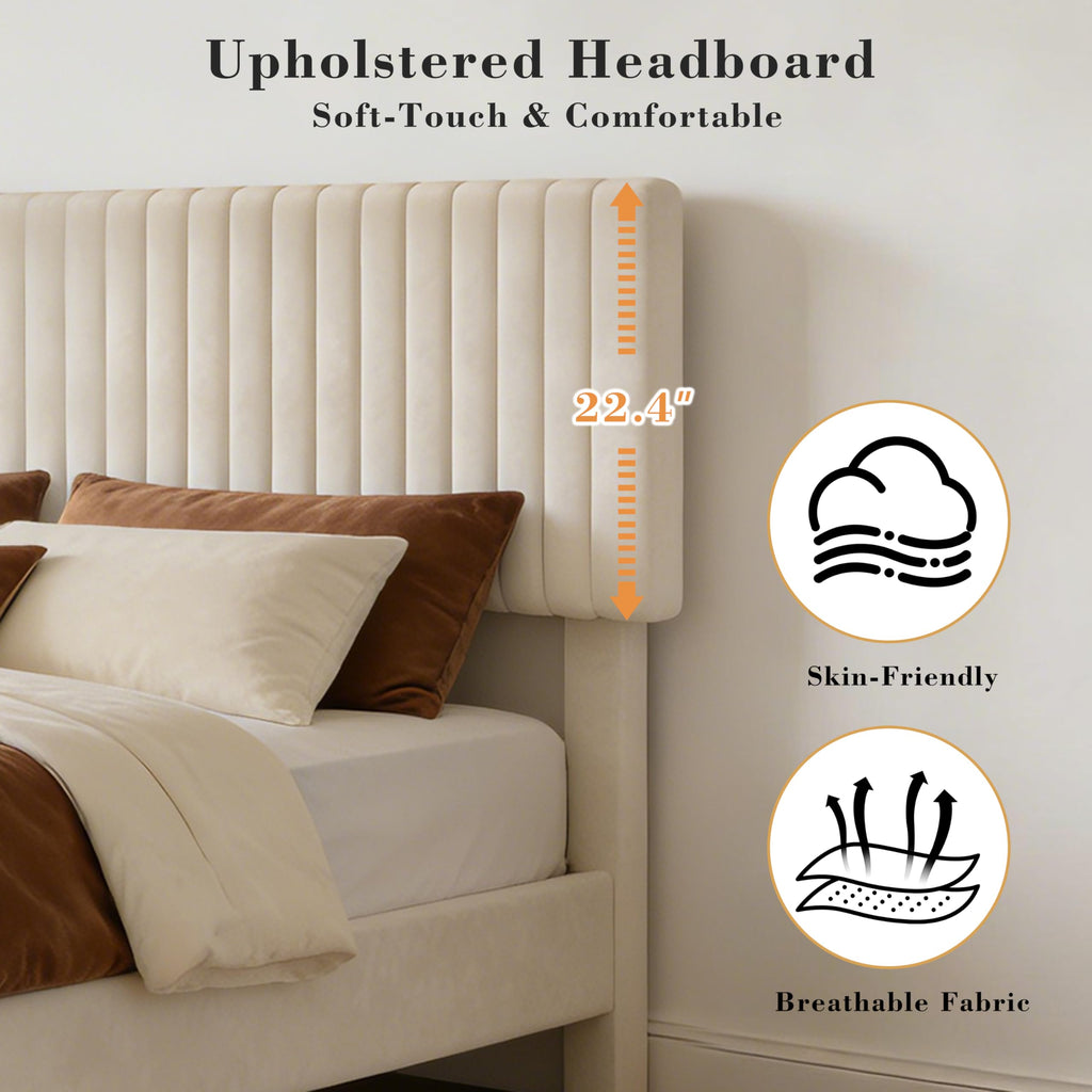 King Size Velvet Upholstered Bed Frame with Headboard W2512