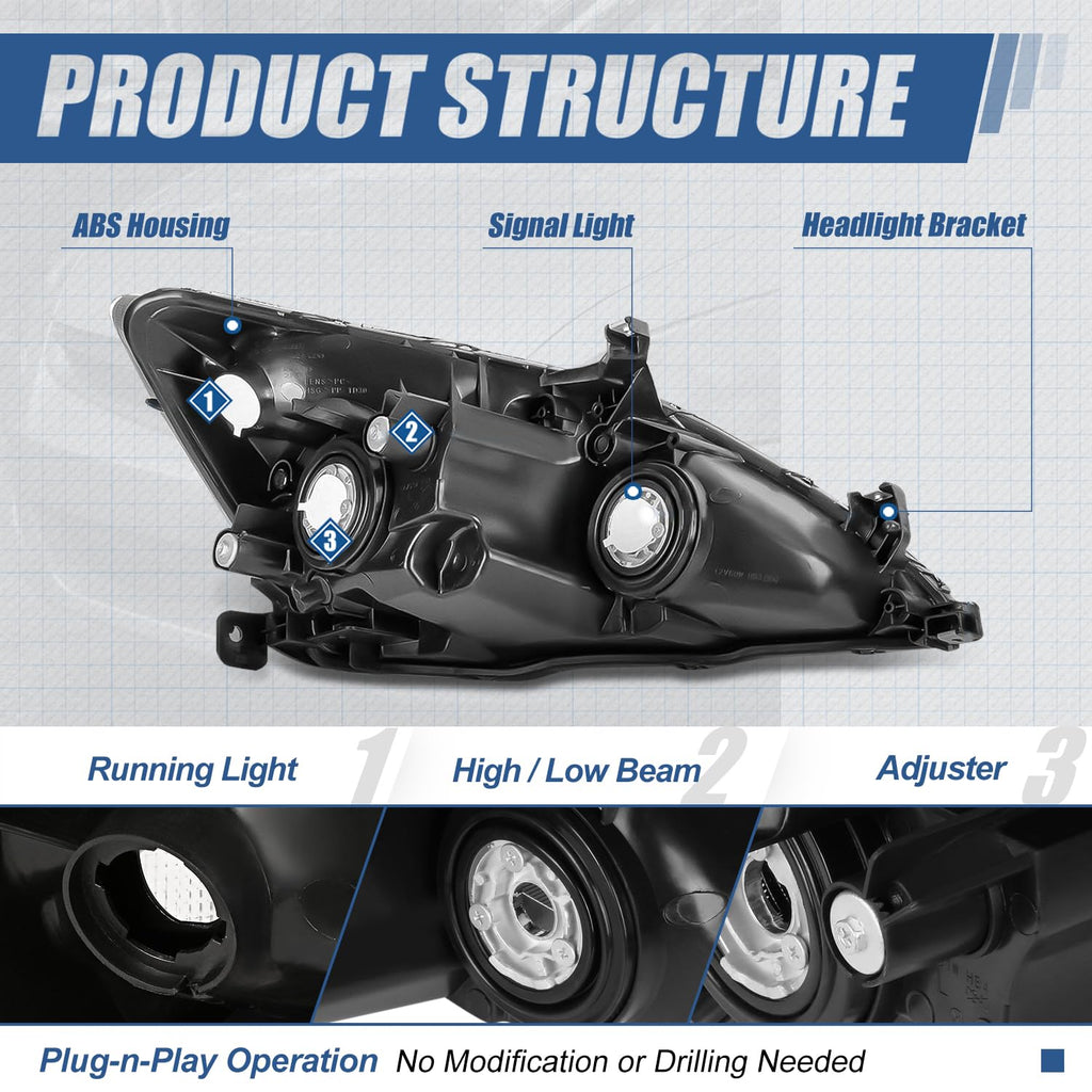 Black Housing Amber Corner Headlights Assembly W4372