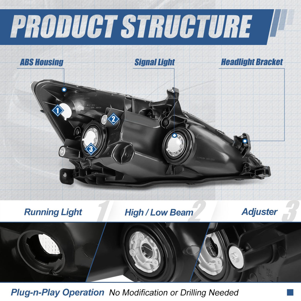 Black Housing Amber Corner Headlights Assembly W4372
