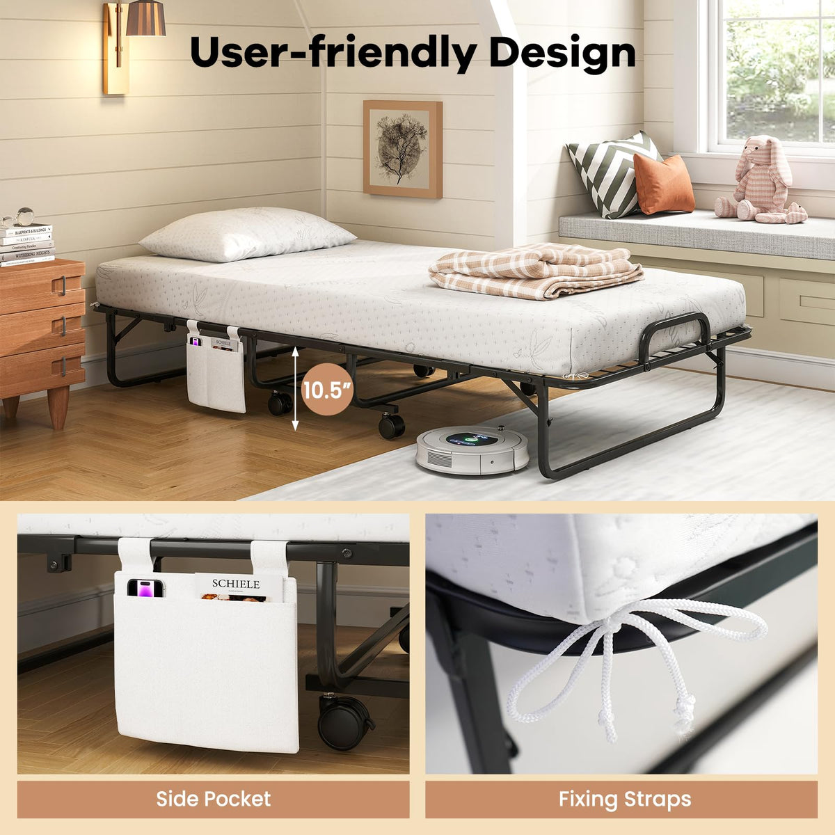 Twin Folding Bed with 5 Inch Mattress and Metal Frame S101