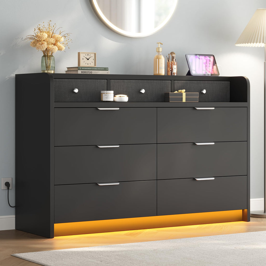 Black 9 Drawer Wood Dresser Q408
