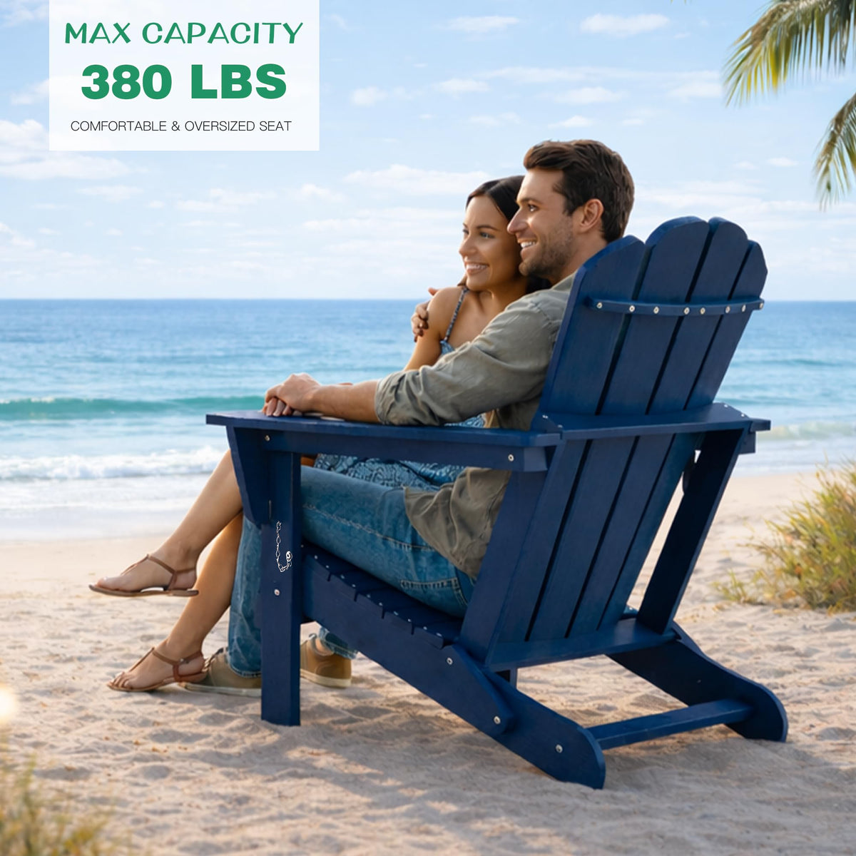 Folding Adirondack Chair Set of 8 HDPE All-Weather with Cup Holder Blue P899752