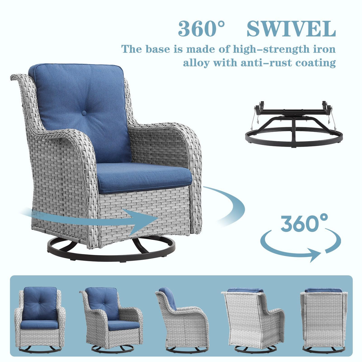 8 Piece Wicker Patio Furniture Set with Swivel Rocker Chairs and Coffee Table S707386