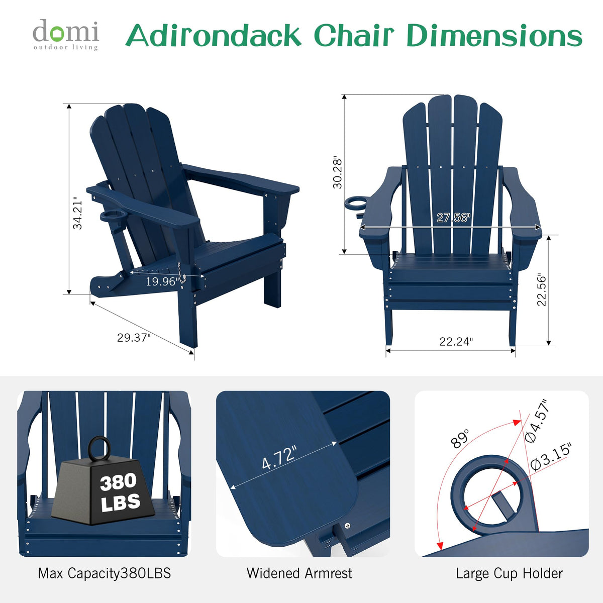 Folding Adirondack Chair Set of 8 HDPE All-Weather with Cup Holder Blue P899752