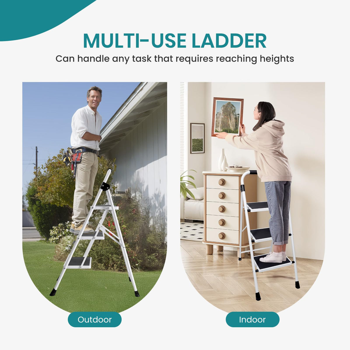 3 Step Ladder with Anti-Slip Pedal & Handrail Y56212