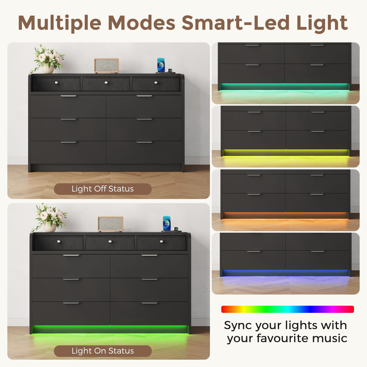 Black 9 Drawer Wood Dresser Q408