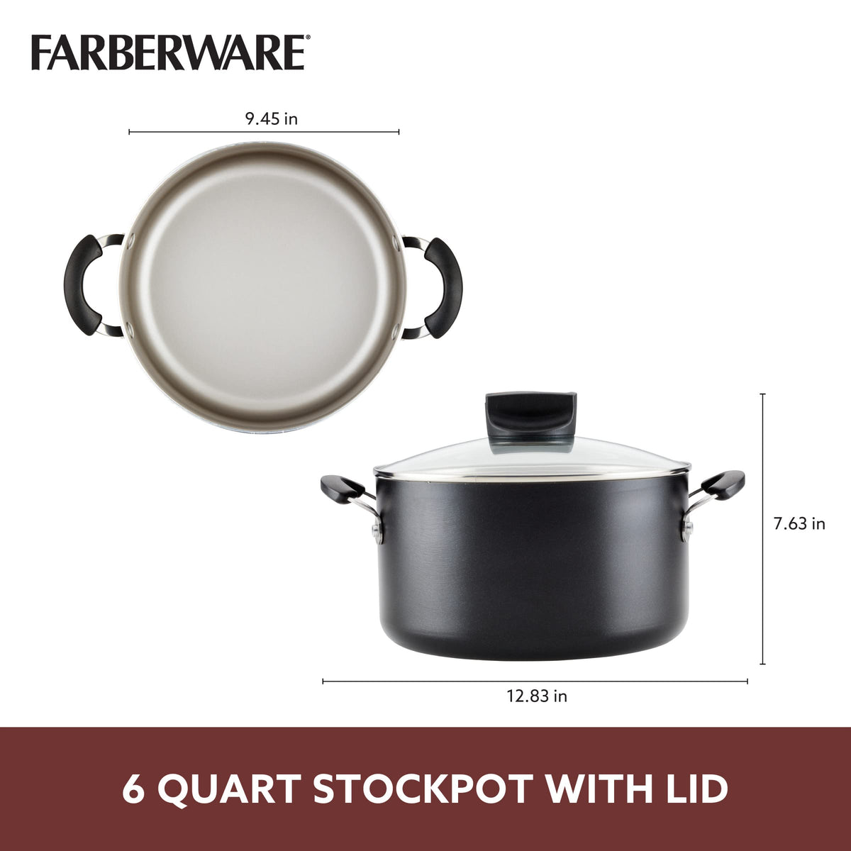 Nonstick Stock Pot with Lid, 6 Quart, Black E580