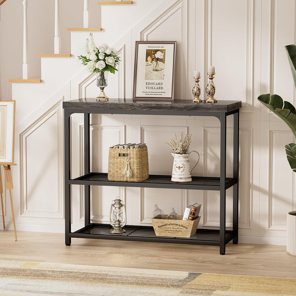 32" 3-Tier Oak Grey Console Table Q327