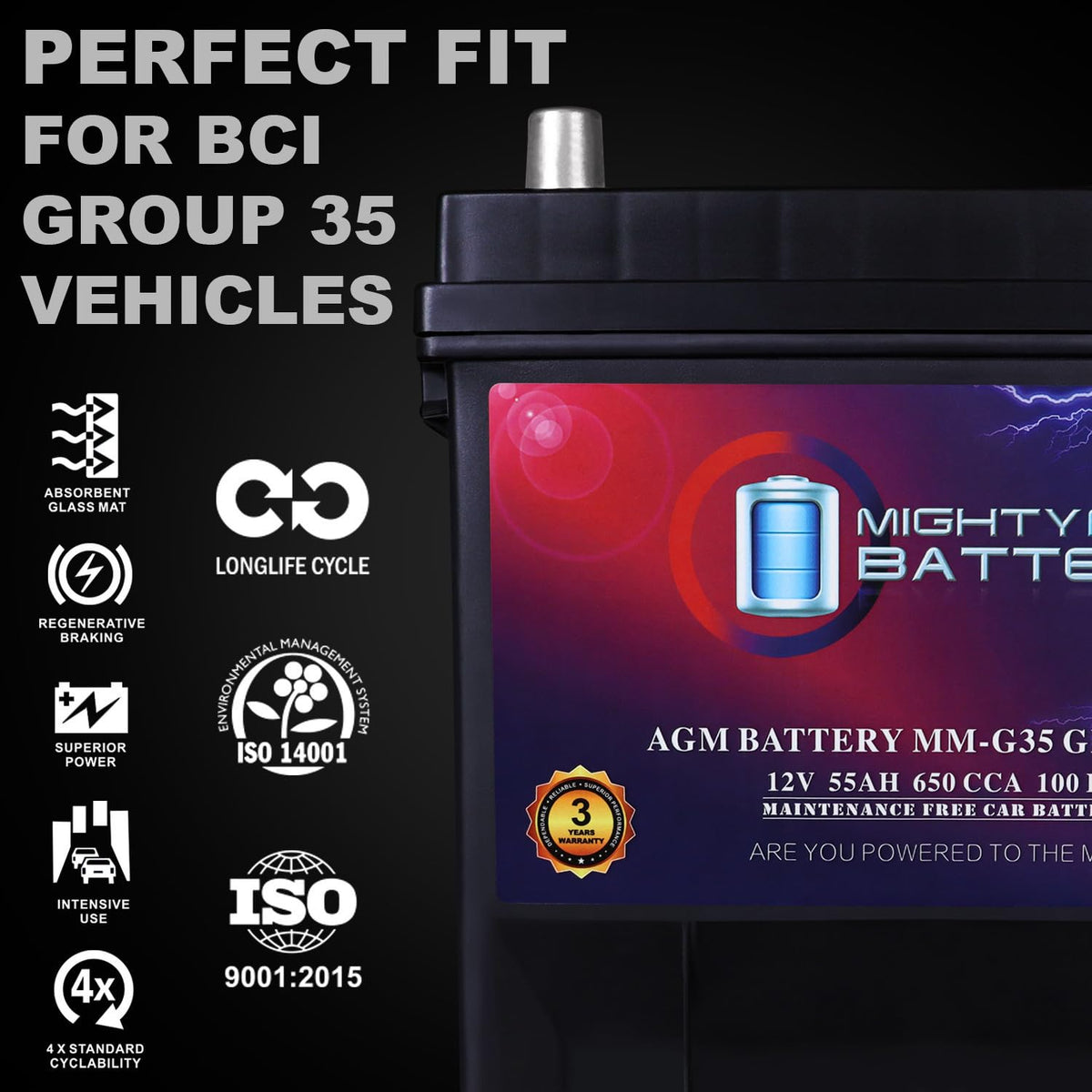 12V 55Ah AGM Replacement Battery D9710