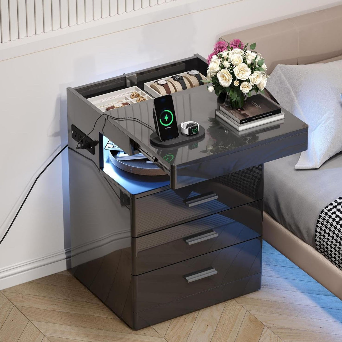 Led Nightstand with Charging Station H6664