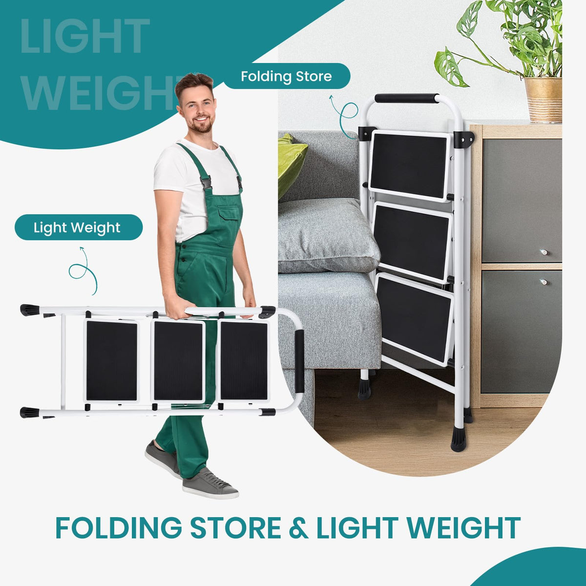 3 Step Ladder with Anti-Slip Pedal & Handrail Y56212