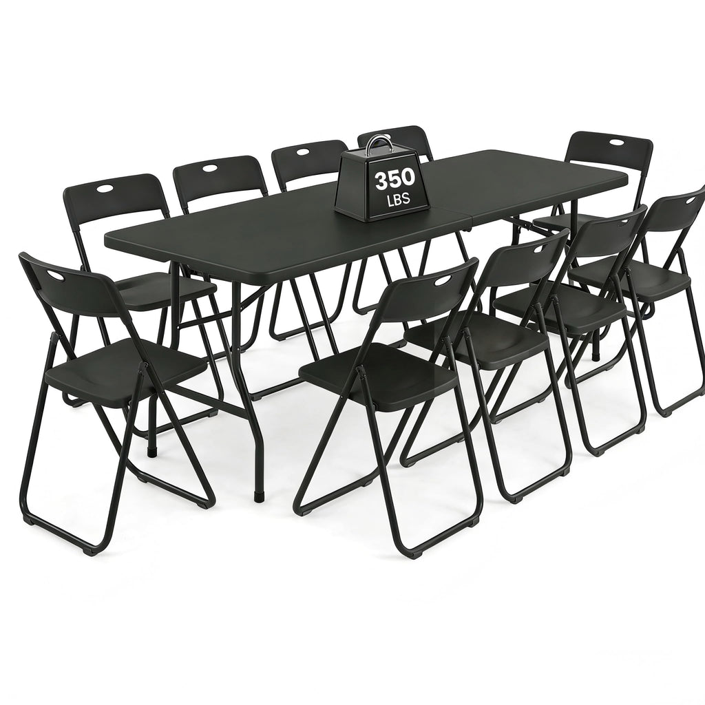8FT Foldable Table Set with 10 Pack Plastic Folding Chairs E914
