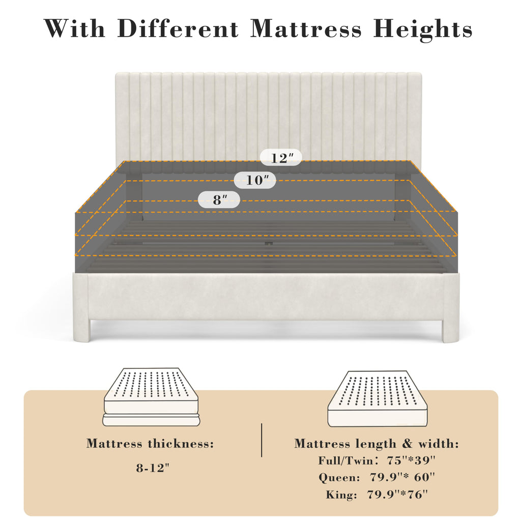 King Size Velvet Upholstered Bed Frame with Headboard W2512