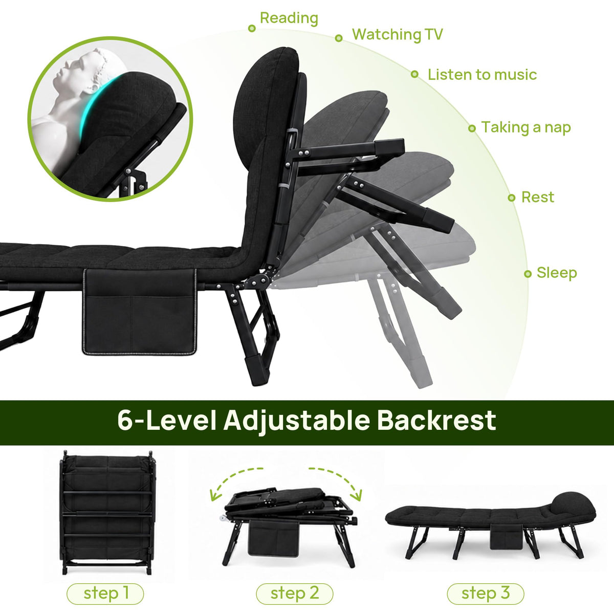 Black Camping Cot with Mattress C978119
