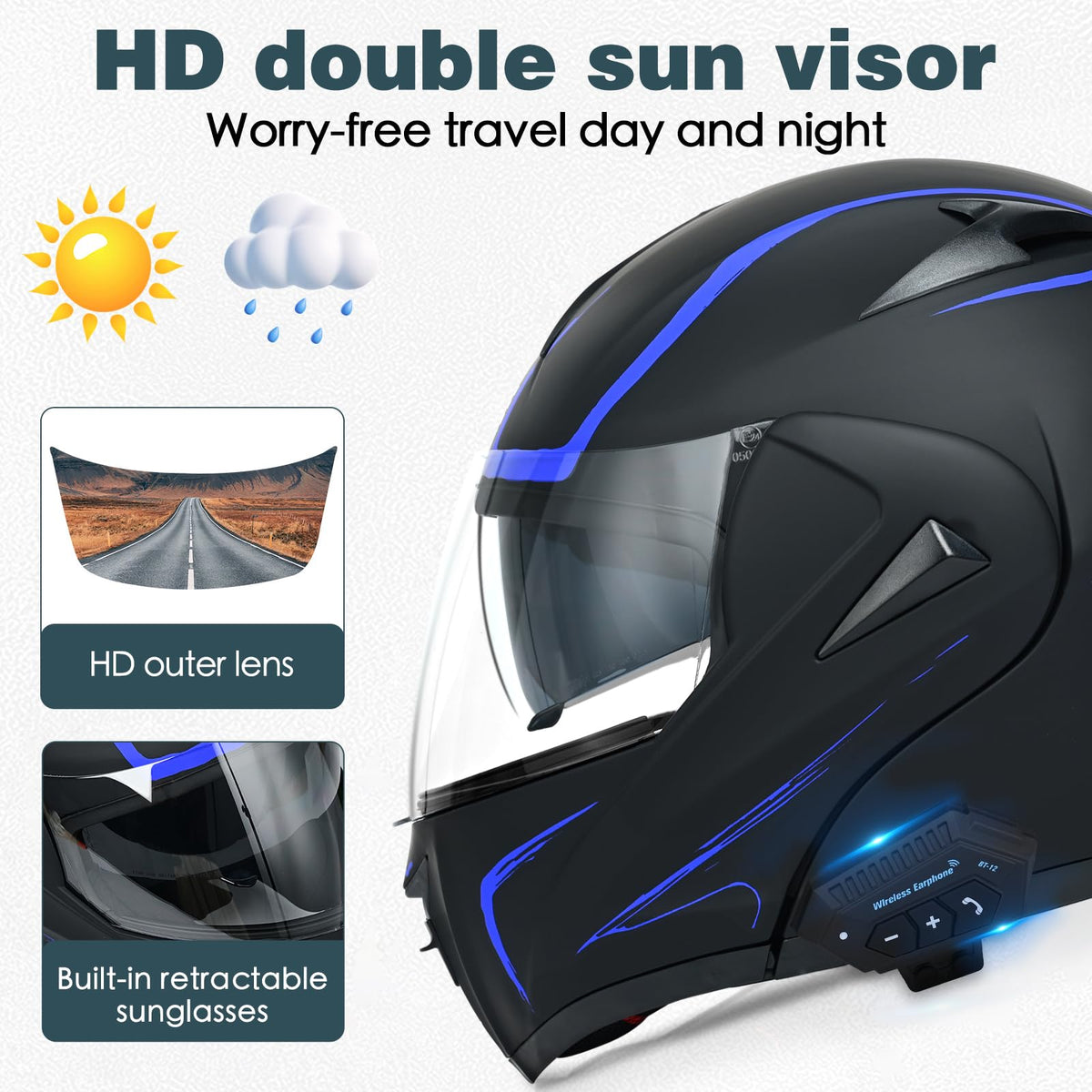 DOT Approved Bluetooth Modular Motorcycle Helmet Y11830