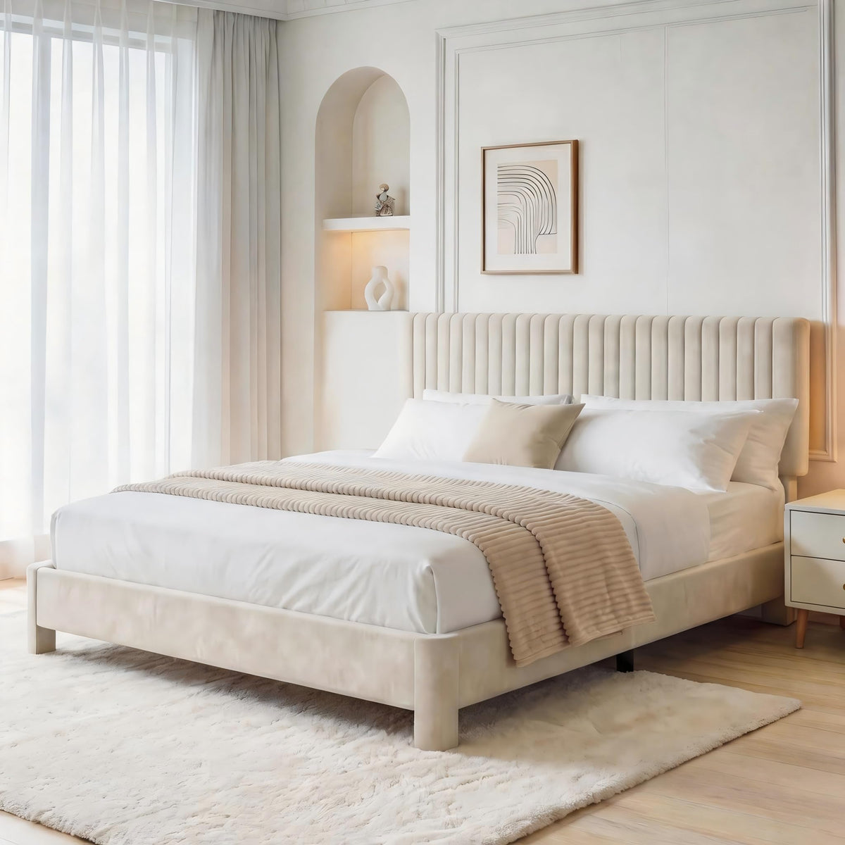 King Size Velvet Upholstered Bed Frame with Headboard W2512
