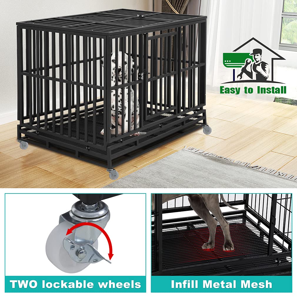 48 Inch Heavy Duty Metal Dog Crate with Double Door N359808