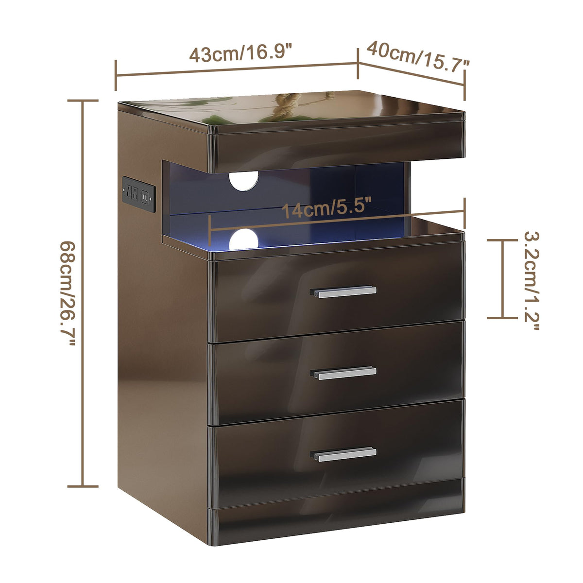 Led Nightstand with Charging Station H6664