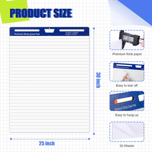 12 Pads White Lined Sticky Easel Pad 25 in x 30 in H116041