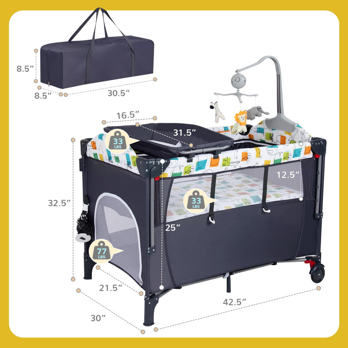5 in 1 Baby Bedside Sleeper with Changing Table and Mattress R758205